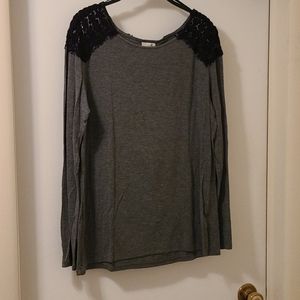 Grey shirt with black lace shoulders